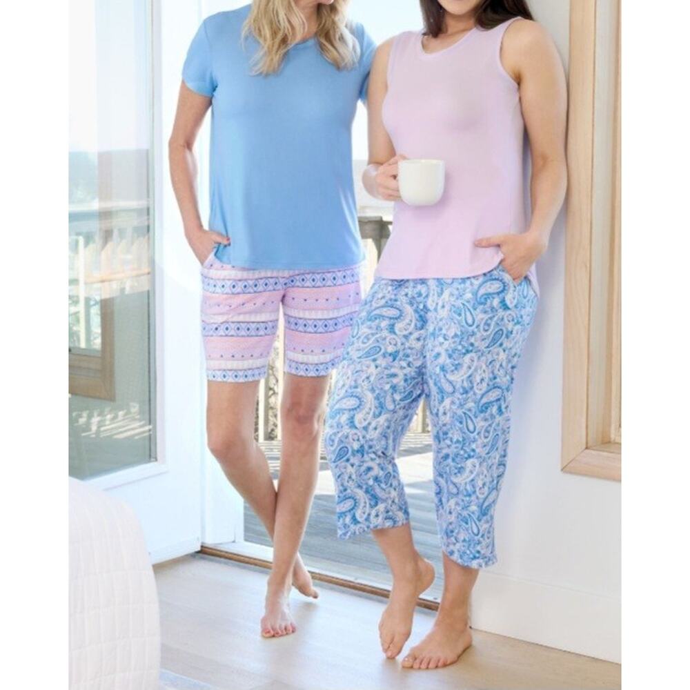 Muk Luks Size Tall Large Lavender Paisley 4 Piece Cloud Knit PJ Set A640312 NWOT